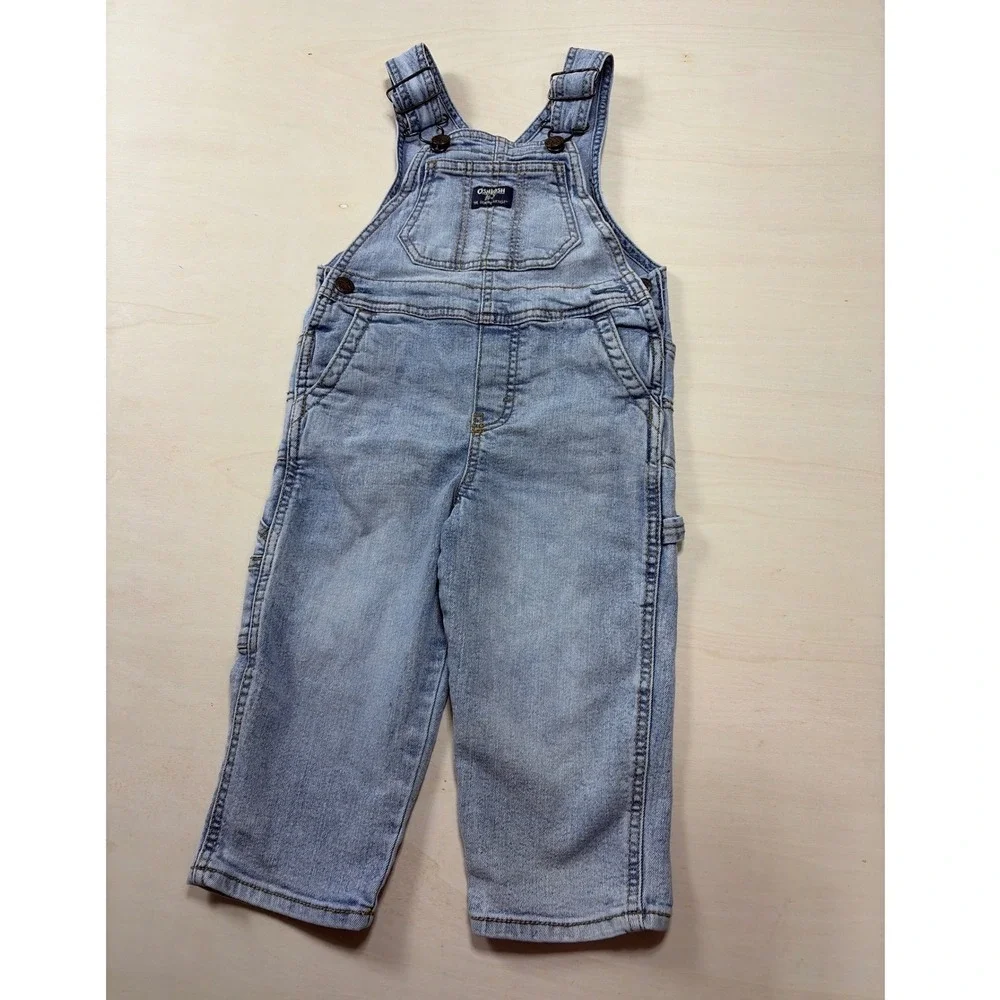 OshKosh Bgosh Toddler Boys Light Wash Denim Carpenter Overalls Size 2T Blue